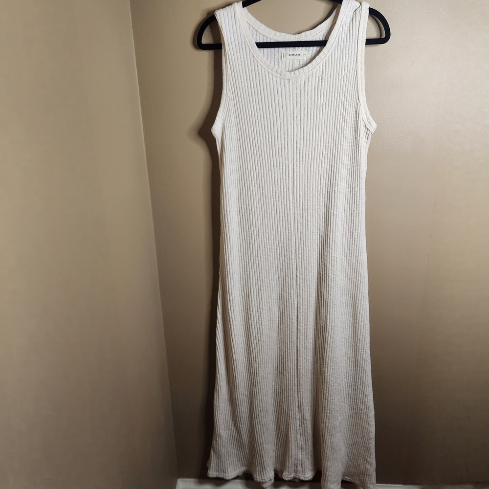 Everlane Womens XL Cream Ribbed Knit Tank Dress